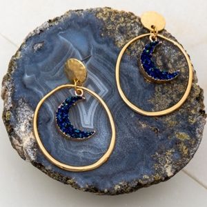 Hoop Earrings with Blue Crescent